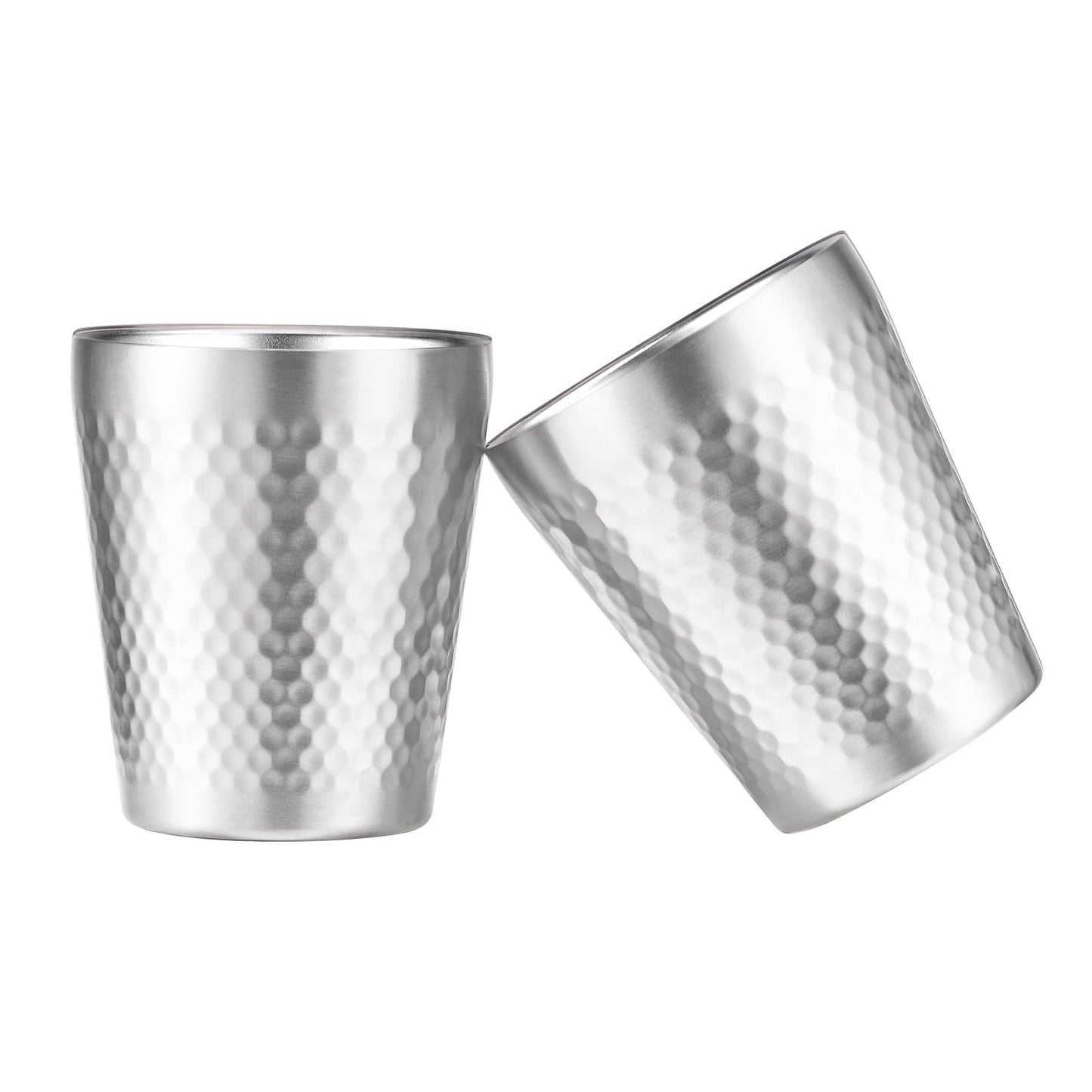 TIICOO Stainless Steel Cups 2 Packs 10oz/300ml Stackable Double Wall Insulated Metal Shatterproof Cups Titanium-Plated Diamond Textured Surface Heat Resistant Dishwasher Safe (Silver)