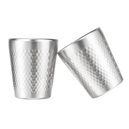 TIICOO Stainless Steel Cups 2 Packs 10oz/300ml Stackable Double Wall Insulated Metal Shatterproof Cups Titanium-Plated Diamond Textured Surface Heat Resistant Dishwasher Safe (Silver)