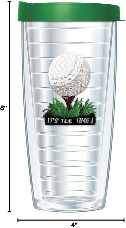 Tee Time Golf Tumbler Cup 16 Oz with Grass Green Lid | Thermal Insulated, Dishwasher Safe