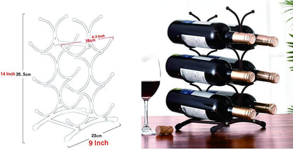 Wine Rack for Countertop, Stainless Steel Metal Storage Shelf for Pantry Cabinet, Holds 6 Bottles, Black