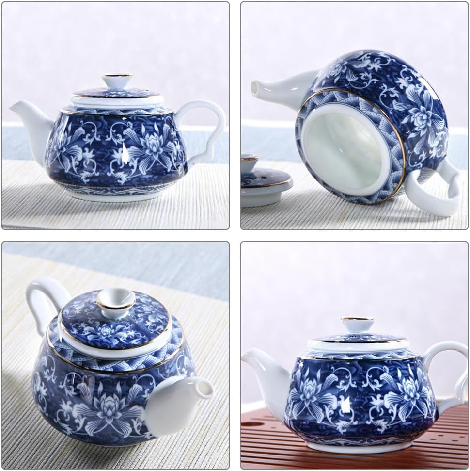 Alipis Porcelain Teapot, Blue and White Chinoiserie Chinese Teapot with Strainer Hole for Kung Fu Tea