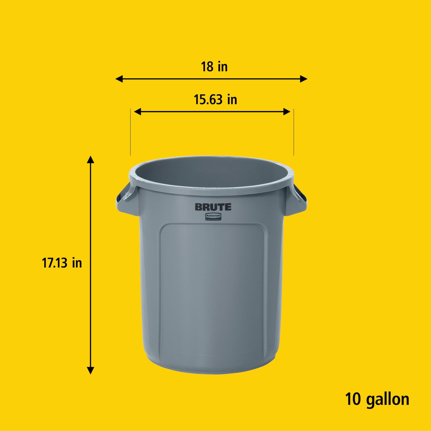 Rubbermaid Commercial Products BRUTE Heavy-Duty Round Trash/Garbage Can, 10-Gallon, Yellow, Outdoor Waste Container for Landscapers/Construction/Restaurants/Back of House/Offices/Warehouses