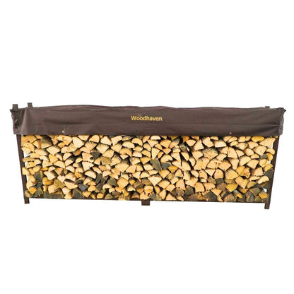 Woodhaven 10 Foot Brown Outdoor Firewood Rack With Optional Seasoning Cover - Made In USA - Holds 1/2 Plus Cord Of Firewood And Logs - Brown UV-Stable Powder Coat Finish