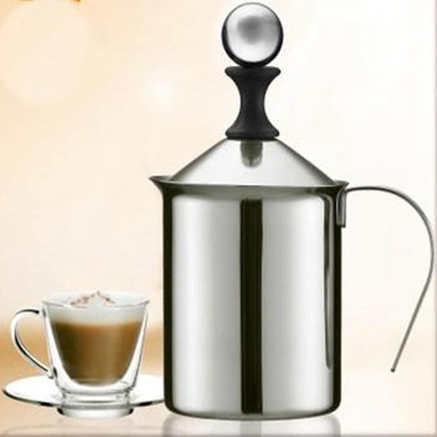 Foam Maker, Stainless Steel Manual Milk Frother, 800ML, Manual Operated Milk Foam Maker for Cappuccino Coffee Latte