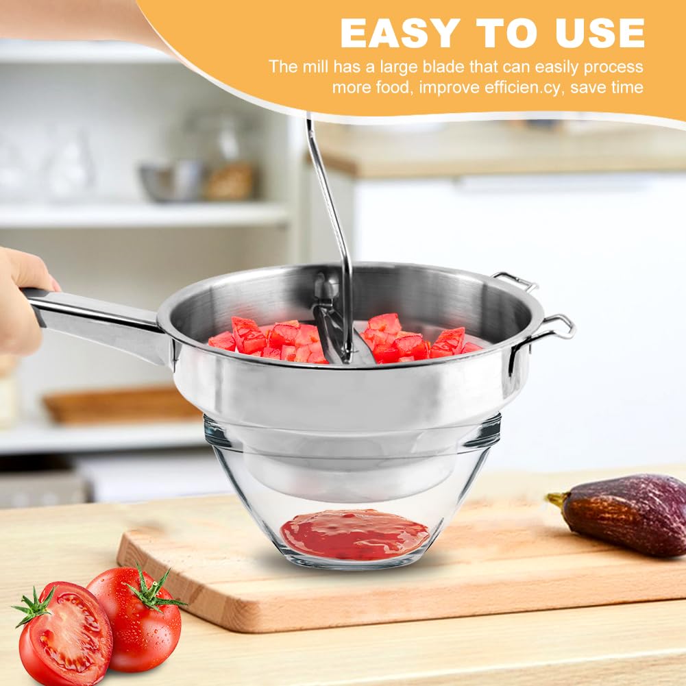 Ergonomic Food Mills With 3 Milling Discs, 8" Stainless Steel Rotary Food Mill with Hand Crank for Tomato Sauce, Mashed Potatoes(Sliver)