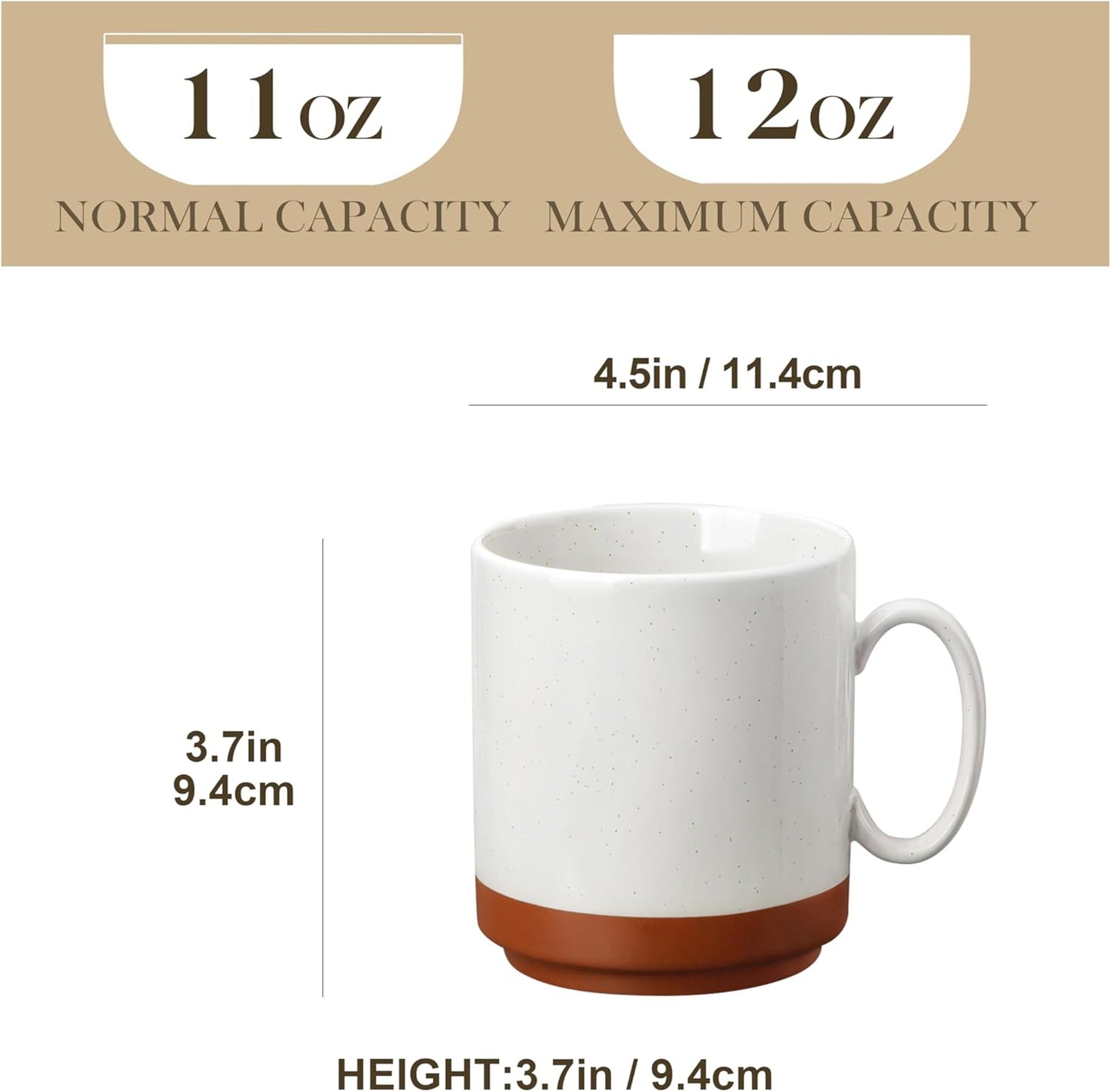 12oz Set 4, MALACASA Ceramic Coffee Mugs of Stackable Coffee Cups with Straight-Sided Design, Mugs for Coffee, Latte