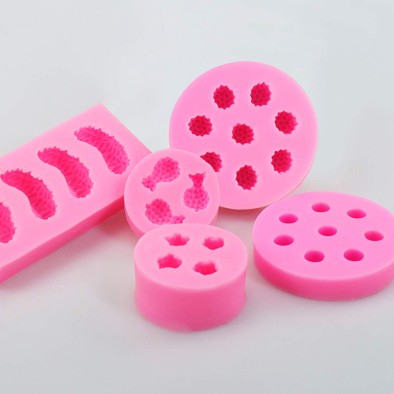 Juome 5Pcs Fruit Shaped Jelly Molds, 3D Mini Pineapple Strawberry Orange Blueberry Mulberry Candle Silicone Fruit Mold for Cupcake Decorating, Soap, Chocolate