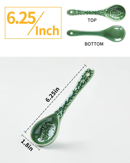 Metahom Christmas Tree Spoons, Ceramic Small Serving Spoons for Soups, Cereal, Ice Cream, Condiments, Dips, Charcuterie Boards, Dishwasher & Microwave Safe, Green, Set of 6