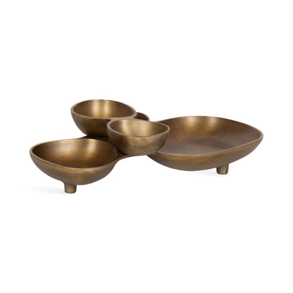 Kate and Laurel Cluso Modern Metal Tabletop Footed Cluster Tray, 14 x 10, Antique Brass, Sculptural Cast Aluminum Food-Safe Tray for Kitchen or Entryway Decor