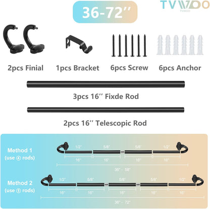 Wrap Around Curtain Rods, Black Adjustable Curtain Rods 36 to 72 Inch for Room Darkening Windows
