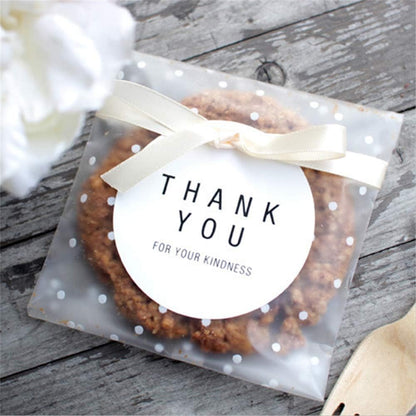 Vasdoo Self Adhesive Treat Cellophane Cookie Bag - White Polka Dot Party Favor Bag (5.5 x 5.5 inches, 100 Pcs)