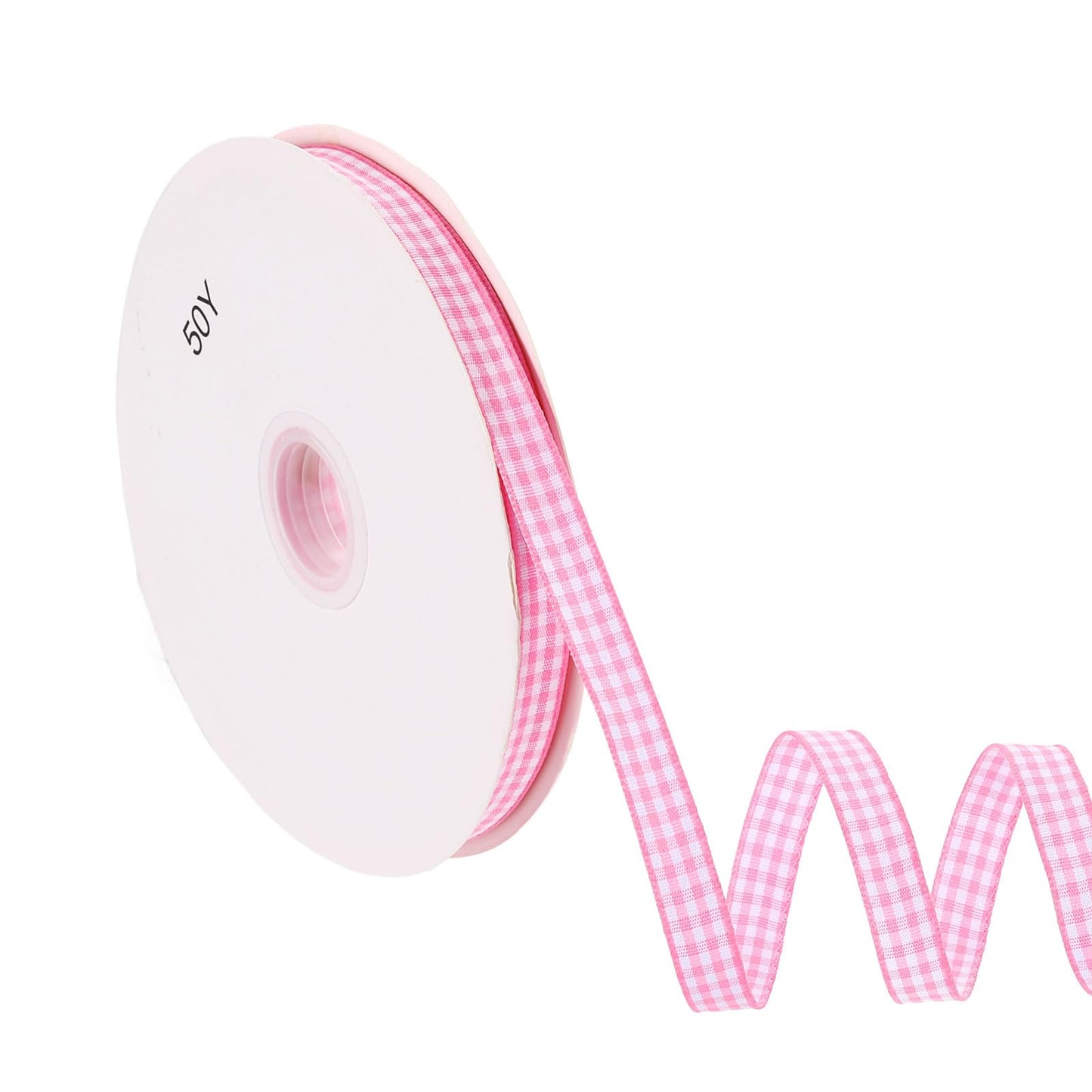 PATIKIL 50 Yard x 3/8 Inch Gingham Ribbon, Plaid Ribbon Nylon Checkered Gift Wrapping Strip for Thanksgiving Bow Wreath Craft Birthday Wedding, Pink