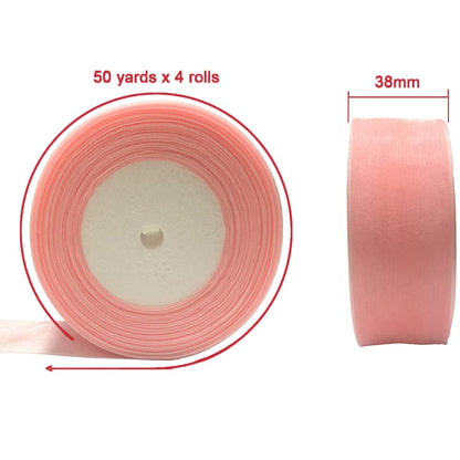 Sailing-GO 200 Yards（4 Rolls * 50 Yd） 1-1/2" Wide Sparkle Sheer Chiffon Organza Ribbon for Wedding Gift Package Valentines Bouquets Wrapping Birthday Baby Shower Home Decor Wreath Decorations Fabric