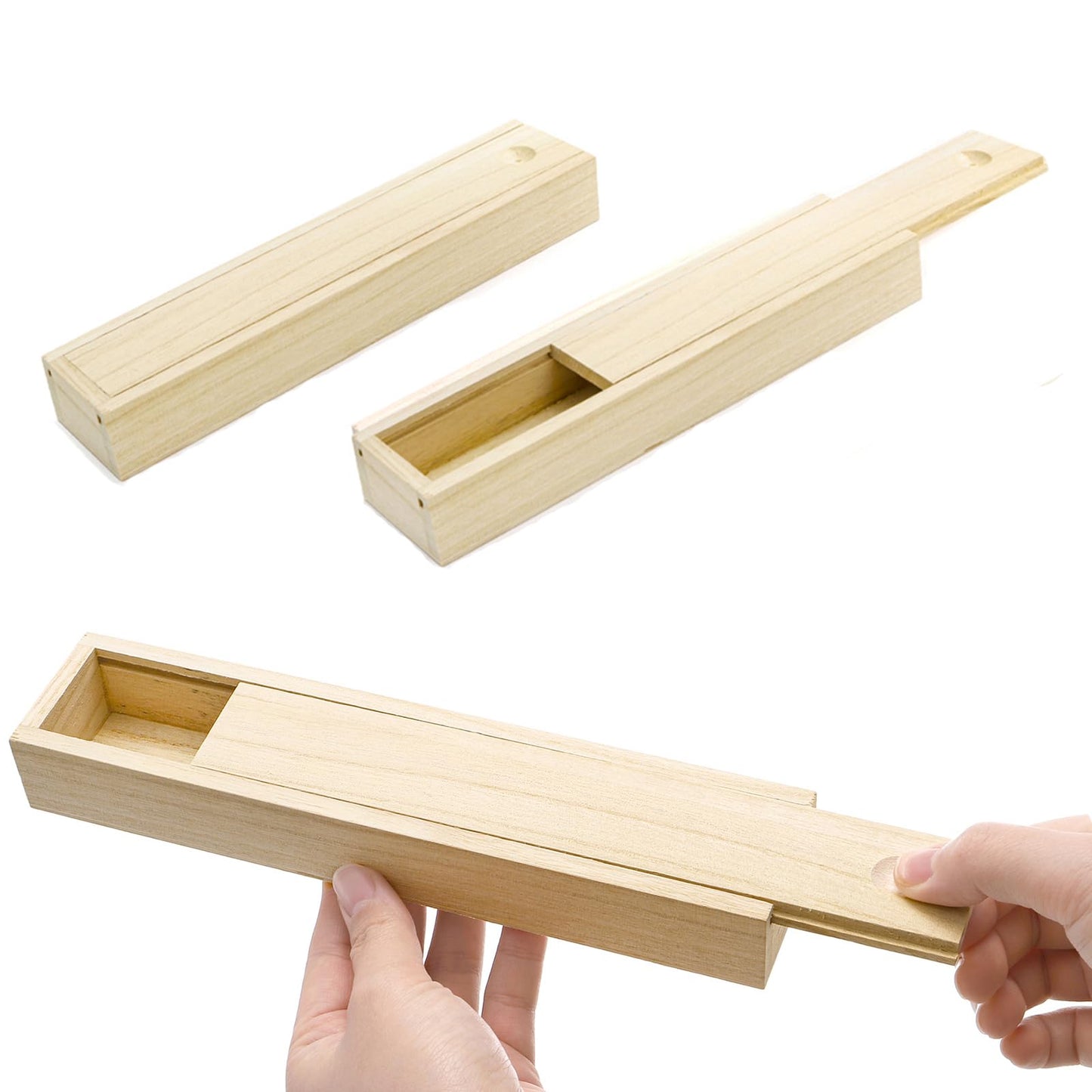 yarlung 16 Pack Unfinished Wood Box with Sliding Lid, Small Narrow Pencil Box Rectangular Gift Boxes for Art Hobbies, DIY Craft, Jewelry Necklace Storage