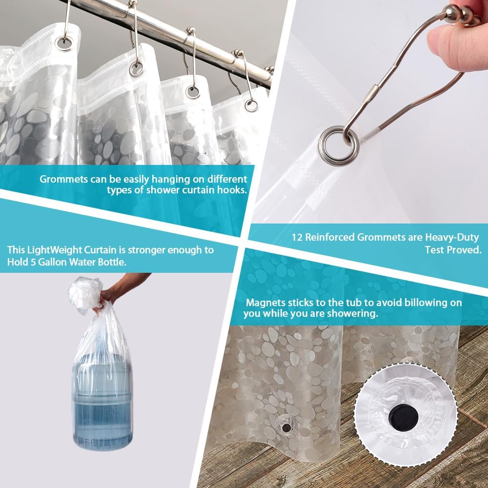 Ga-Geetopia Extra Long EVA Clear Shower Curtain Liner, Pebble Pattern 72x80 Inch Lightweight Plastic Bathroom Curtain