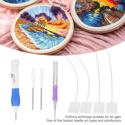 TROUVAILLE Punch Needle Tool, Embroidery Stitching Punch Needles Set, Embroidery Pen TPR Handle DIY Sewing Threading Device
