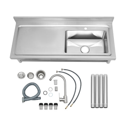 47.2" Stainless Steel Utility Sink with Faucet, 1 Compartment Free Standing Single Bowl Sinks, Commercial Restaurant Kitchen Sink Set with Storage Shelf for Indoor Outdoor