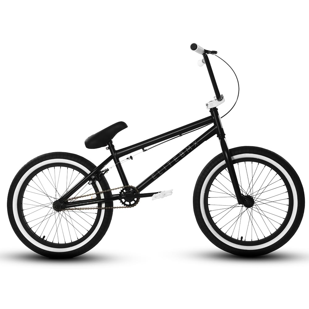 Elite BMX Freestyle Bike, Durable Steel Frame, Available in 16", 18", and 20" Sizes. New Sizes 26" and 29" BMX Bicycles. (Black White, 20")