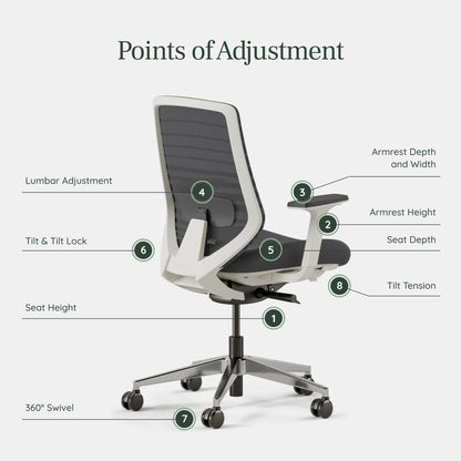 Branch Ergonomic Chair - A Versatile Desk Chair with Adjustable Lumbar Support, Breathable Mesh Backrest, and Smooth Wheels - Experience Optimal Comfort and Support - Graphite - White