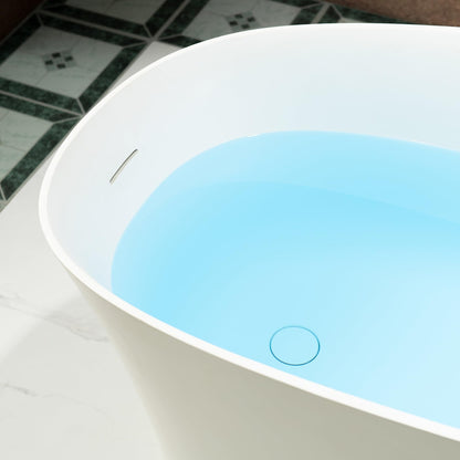 WOODBRIDGE 59 in. x 29.5 in. Stone Resin Luxury Contemporary Solid Surface Freestanding Bathtub in Matte White