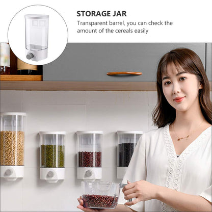 Kichvoe Wall Mounted Storage Jar with Press Button Portion Control Clear Airtight Food Dispenser Organizer for Rice Grains and Coarse Cereals 9.44X4.92X4.52In Space Saving Kitchen Storage