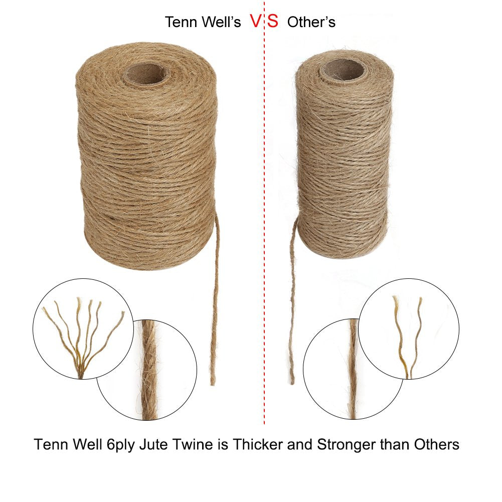 Tenn Well 656 Feet 2.32mm Natural Jute Twine for Gift Wrapping, DIY Crafts, Gardening (2pcs x 328 Feet)