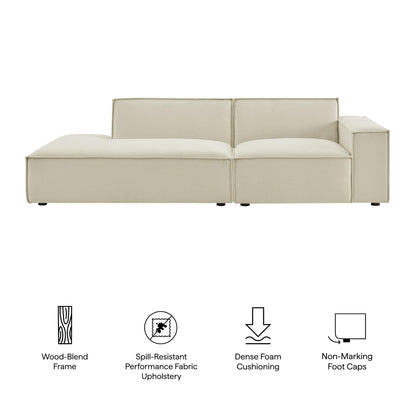 Modway Restore Performance Fabric Upholstered 2-Piece Modular Loveseat in Ecru – Low Profile Sectional Sofa with Right-Facing Armchair and Left-Facing Armless Chaise