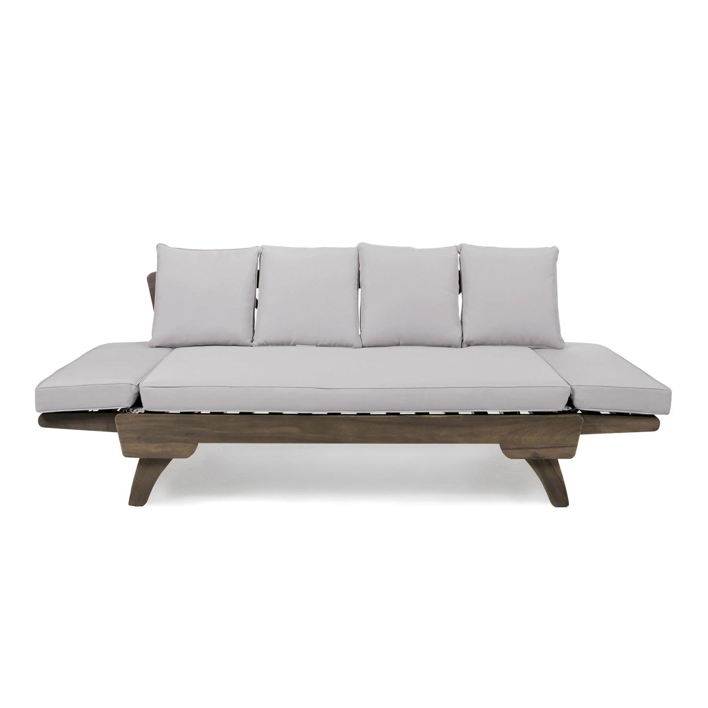 Christopher Knight Home Gary Patio Convertible Couch, Wooden Outdoor Daybed, 3-Seater Acacia Wood Patio Furniture Lounge Sofa for Backyard/Poolside/Garden, Back Pillow+Removable Cushion, Grey