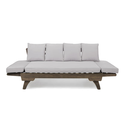 Christopher Knight Home Gary Patio Convertible Couch, Wooden Outdoor Daybed, 3-Seater Acacia Wood Patio Furniture Lounge Sofa for Backyard/Poolside/Garden, Back Pillow+Removable Cushion, Grey
