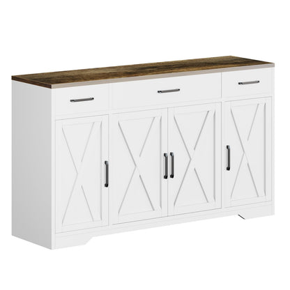GAOMON Buffet Cabinet with Drawers, 55inch Wood Coffee Bar Large Sideboard Buffet Storage Cabinet with Shelves and Doors for Kitchen Dining Living Room,White/Rustic