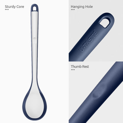 600ºF Heat Resistant Silicone Spoons: U-Taste 13.3in Solid & Slotted Kitchen Cooking Spoon, Nonstick Long Rubber Utensil, Sturdy for Mixing, Serving, Stirring, Draining (Midnight Blue, 2PCS)