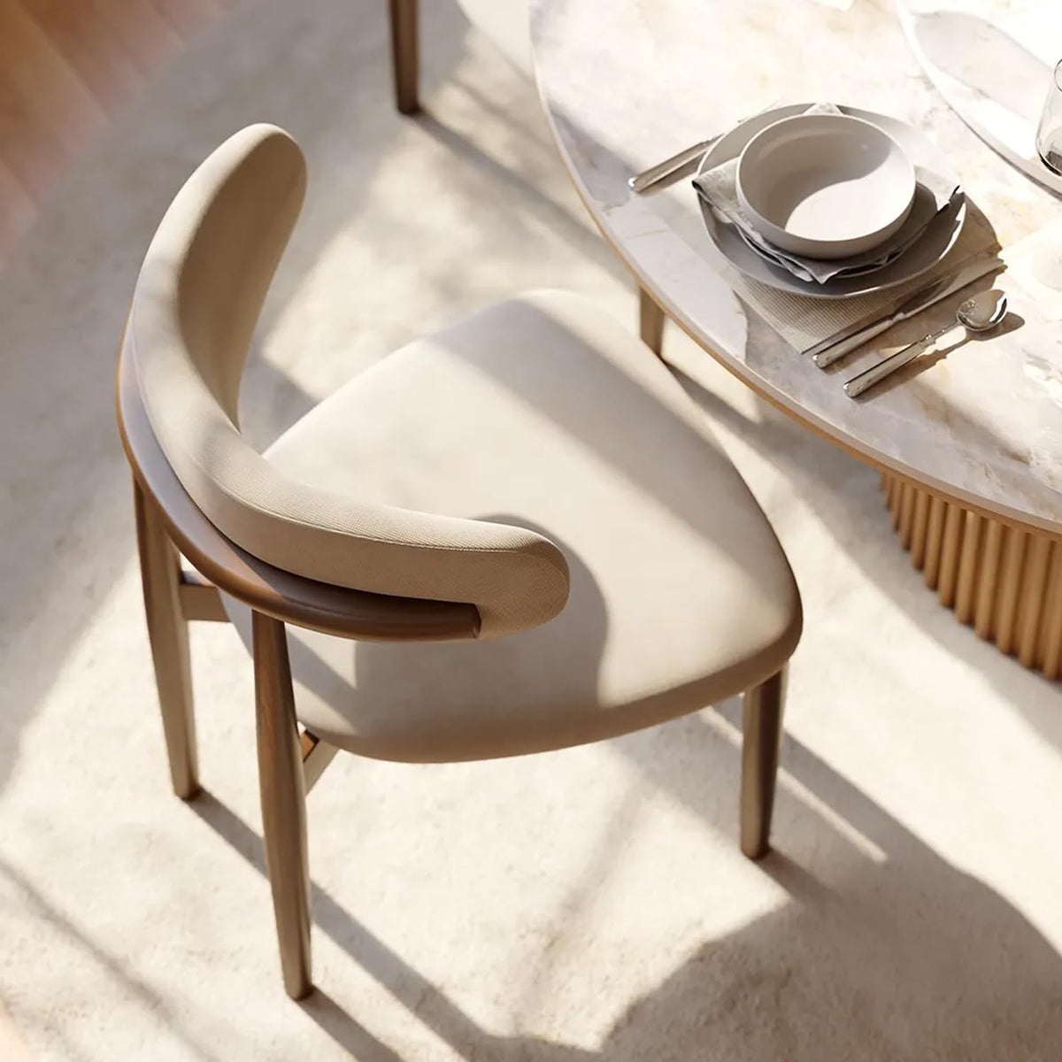 POVISON Modern Dining Chairs Set of 2, Armless Cotton Linen Dining Chair with Sackcloth Cushions and Dark Walnut-Coloured Ash Wood, Pre-Assembled Design