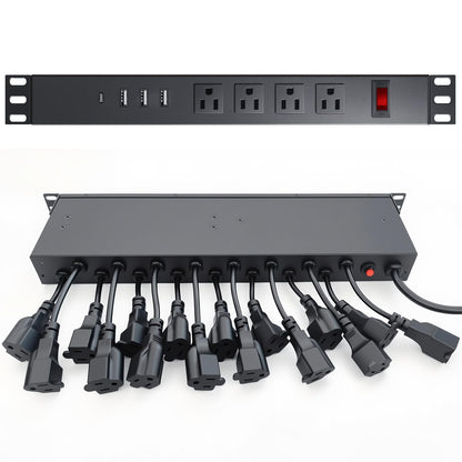 20-Outlet 1U Rack Mount PDU Power Strip – 3 USB-A & 1 USB-C Ports, Wide-Spaced Outlets, 6-Foot Cord, Built-in 15A Overload Switch for 19-Inch Server, AV & Network Racks