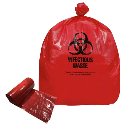 RESILIA Biohazard Bags - Hazardous Waste Disposal, Meets DOT ASTM Standards for Hospital Use, OSHA Approved, Red, 33 Gallon, 29" W x 43" L, 1.1 Mil, 0.0011 Inch, 20 Bags, Made in the USA
