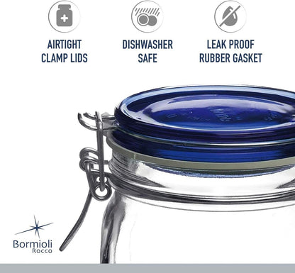 25-1/4-Ounce, 149520M04121197 Bormioli Rocco Fido Square Jaw with Blue Lid