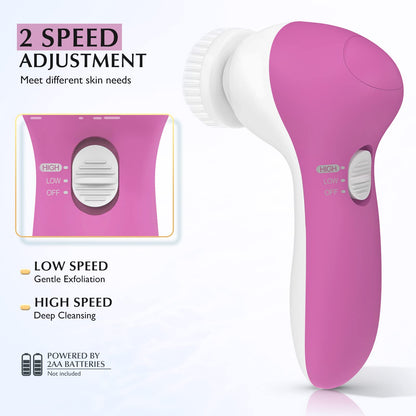 COSLUS Facial Cleansing Brush Silicone Face Scrubber: 2 in1 FBS-D Electric Exfoliating Massage Device Waterproof Deep Cleaning Exfoliation Rotating Spa Machine - Electronic Skin Care Wash Clean System