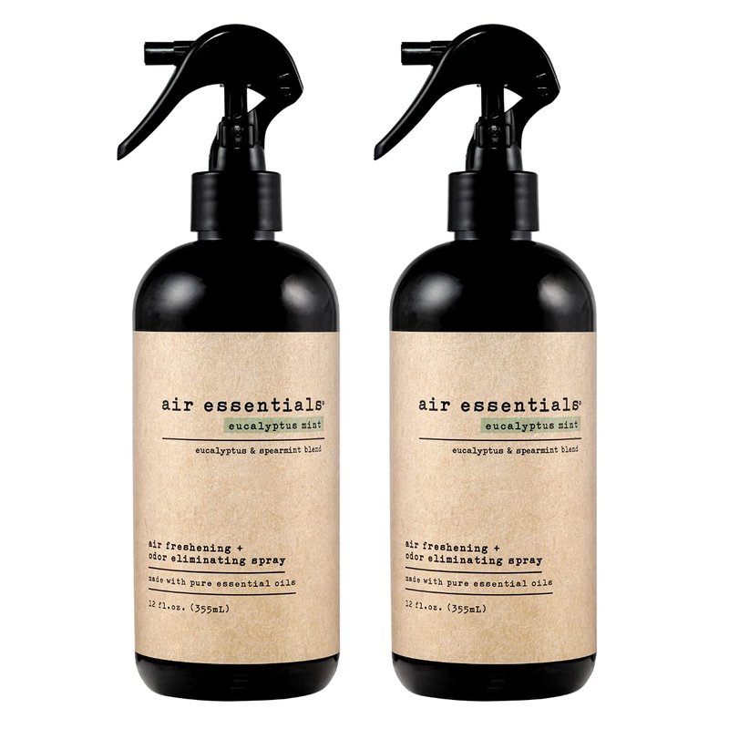 Air Essentials 12 oz Air Freshener & Odor Eliminator Spray - Neutralize Odors from Smoke, Pets, Food & Garbage in Homes, Offices & Cars - Made with Clean Essential Oils (Eucalyptus Mint, 2-Pack)