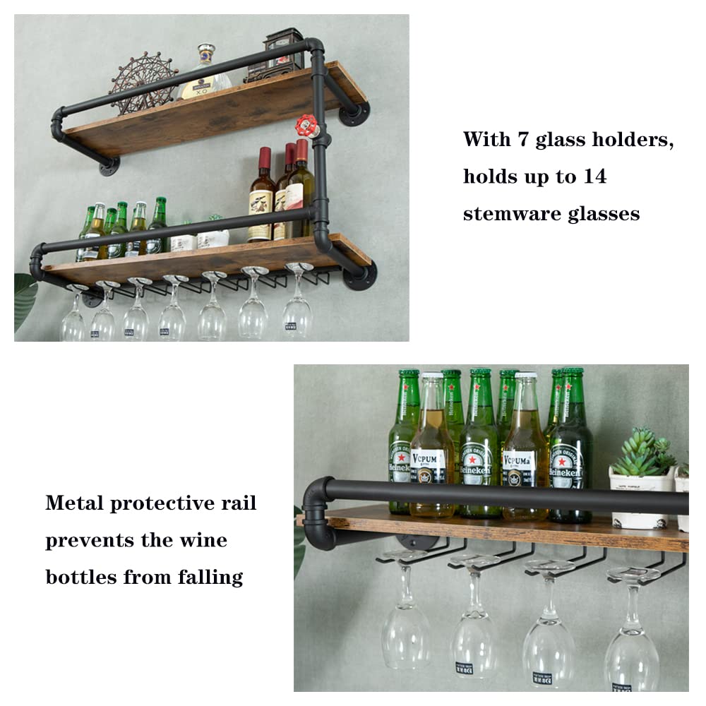 BOTAOYIYI Wine Rack Wall Mounted 2 Tier, Black(35.4x10.6x19.7)