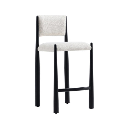 Manhattan Comfort Lennor Counter Height Stools for Kitchen and Dining Room, Upholstered in Boucle Fabric, Island Chairs with Metal Frame, Padded Backrest, Fully Assembled Furniture, Cream