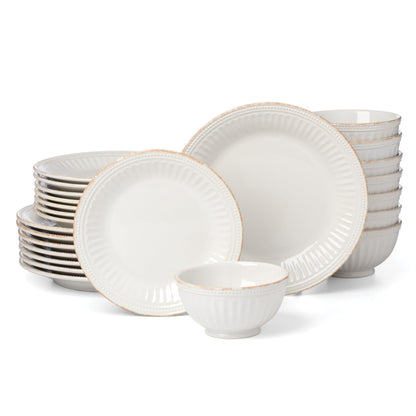 Lenox Dinnerware Sets, French Perle Groove White 24-Piece Dinnerware Set, Service For 8, Stoneware, Dishwasher Safe, Microwave Safe, Bowls, Plates And Bowls, Dinner Dishes, Plates (White, 24 Piece)