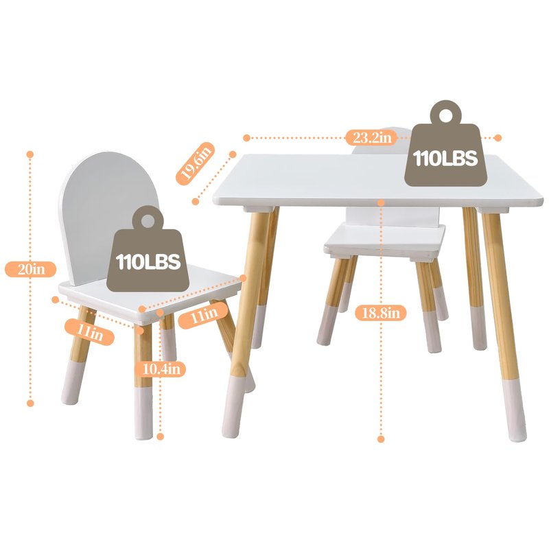 IDEA FAMILY Kids Wood Table and 2 Chair Sets, Toddler Small Multi-Activity Study, Eating, and Playing Table Set for Age 3-7, Child Desk and Chair Set for Daycare, Classroom, Home