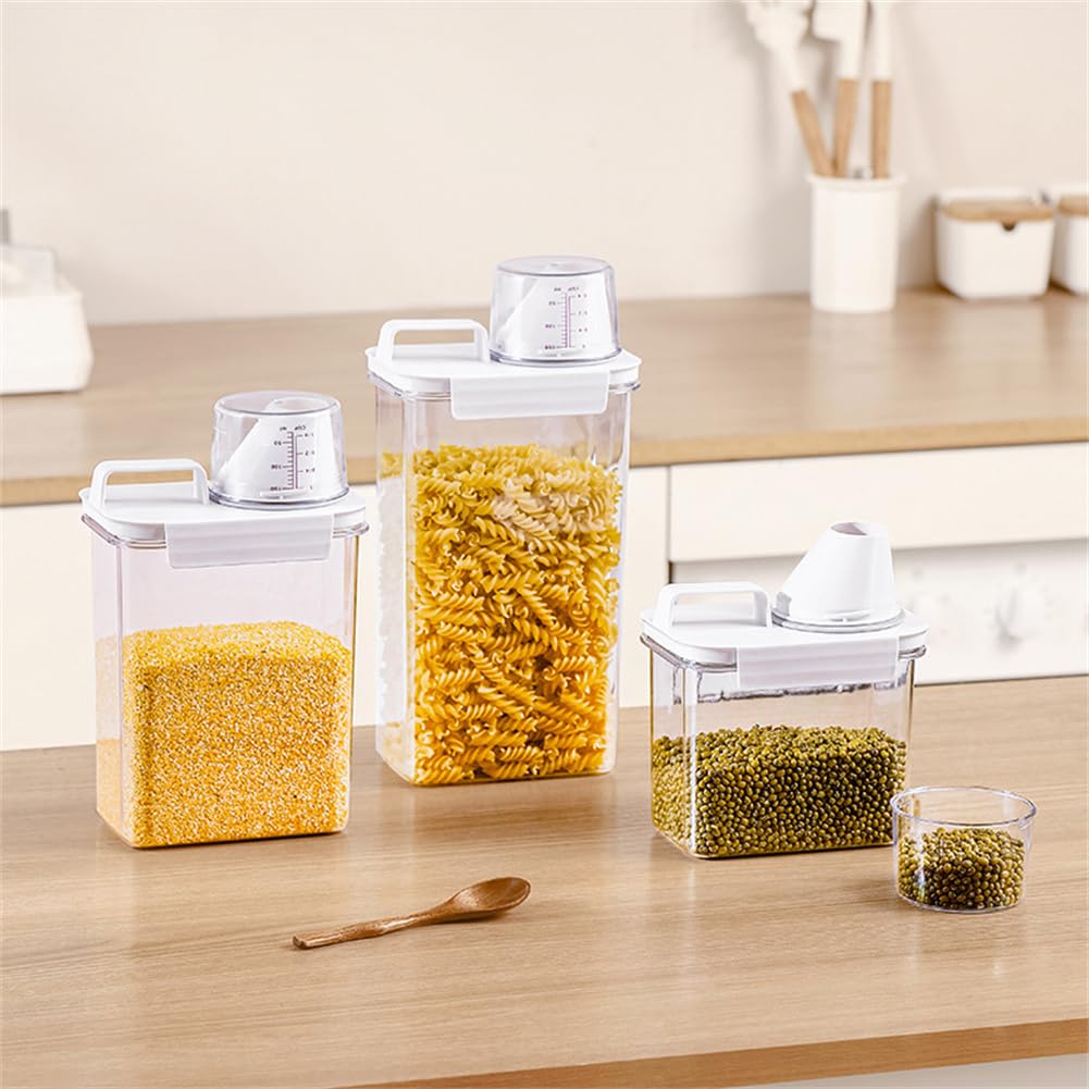Triflice 2Pcs Rice Dispenser Storage Containers, 1.1L Small Rice Bucket with Measuring Cup & Pour Spout, Kitchen Plastic Airtight Container for Cereal, Grain, Flour, Sugar, Oatmeal, Dry Pet Dog Food