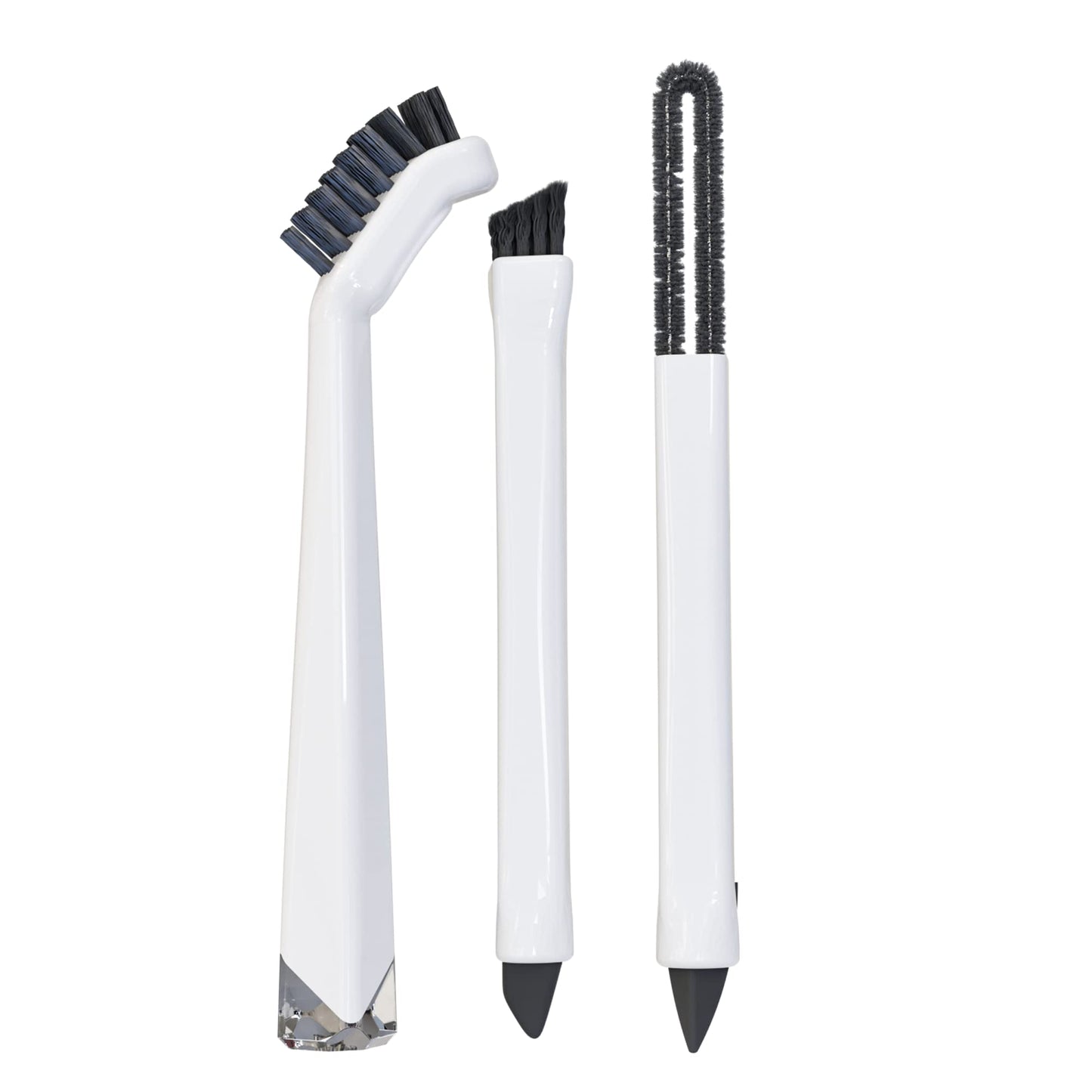 Small Cleaning Brush Set 3pcs—Crevice Brushes for Cleaning—Scrub Brushes Set with Silicone Tipped Scrub Brush—Stiff Handle Miniature Cleaning Brush for Kitchen Uensils, Tight Spaces, Tub, Shower