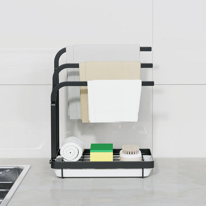 Apsan Sponge Holder with Drain Pan for Kitchen Sink, Kitchen Sink Caddy Organizer for Sponge Brush Soap Dish