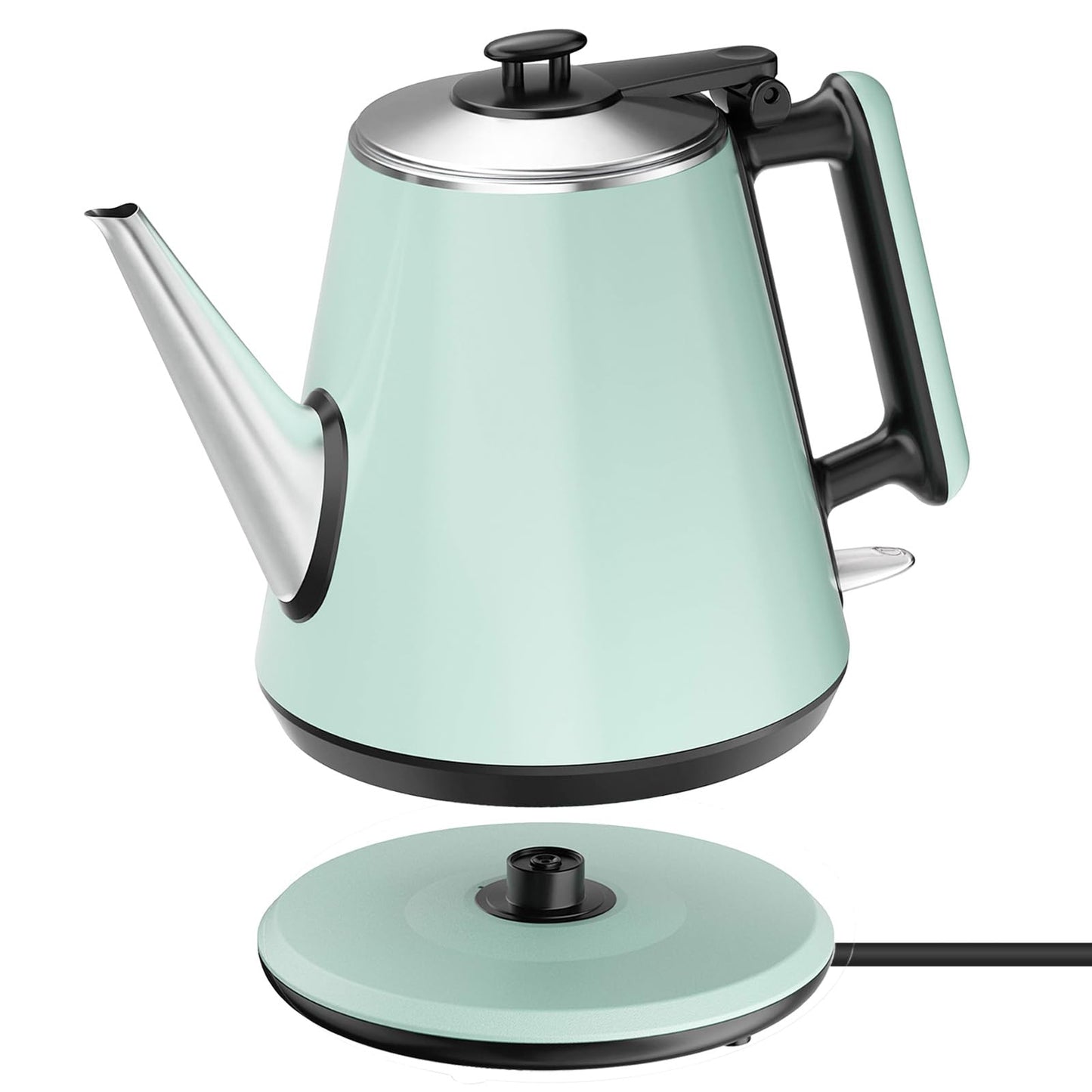 Small Electric Kettle 0.9L, 304 Stainless Steel Inner, 1000W Fast Boiling in 4-6 Mins, Vintage Compact Design with One Key Operation, Auto Shut Off, Dry Boil Protection, for Home, Office, Coffee Etc.