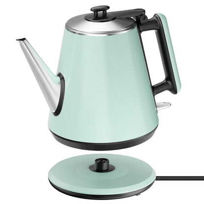 Small Electric Kettle 0.9L, 304 Stainless Steel Inner, 1000W Fast Boiling in 4-6 Mins, Vintage Compact Design with One Key Operation, Auto Shut Off, Dry Boil Protection, for Home, Office, Coffee Etc.