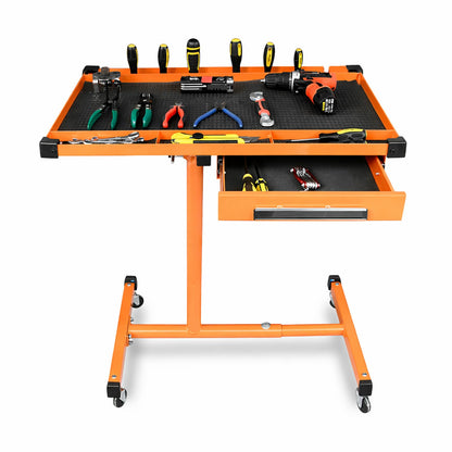 A A IN LT018 Heavy Duty Adjustable Work Table with Drawers, Rolling Tool Tray on Wheels of 220lbs Capacity, Mobile Service Tray for Mechanic
