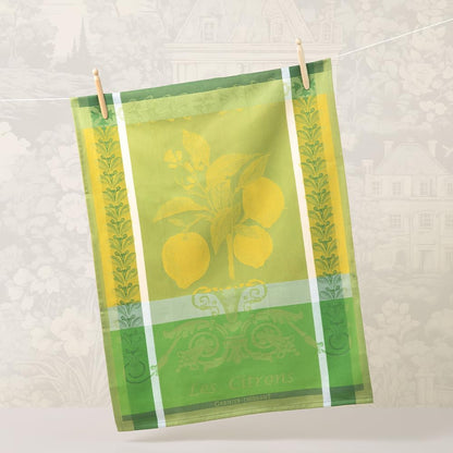 Garnier Thiebaut Citron Zeste French Kitchen Towel, 22"x30", Cotton, Jacquard