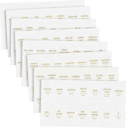 Talented Kitchen 140 Pack of Minimalist Spice Jar Labels, Preprinted Water Resistant Stickers (Gold Text)