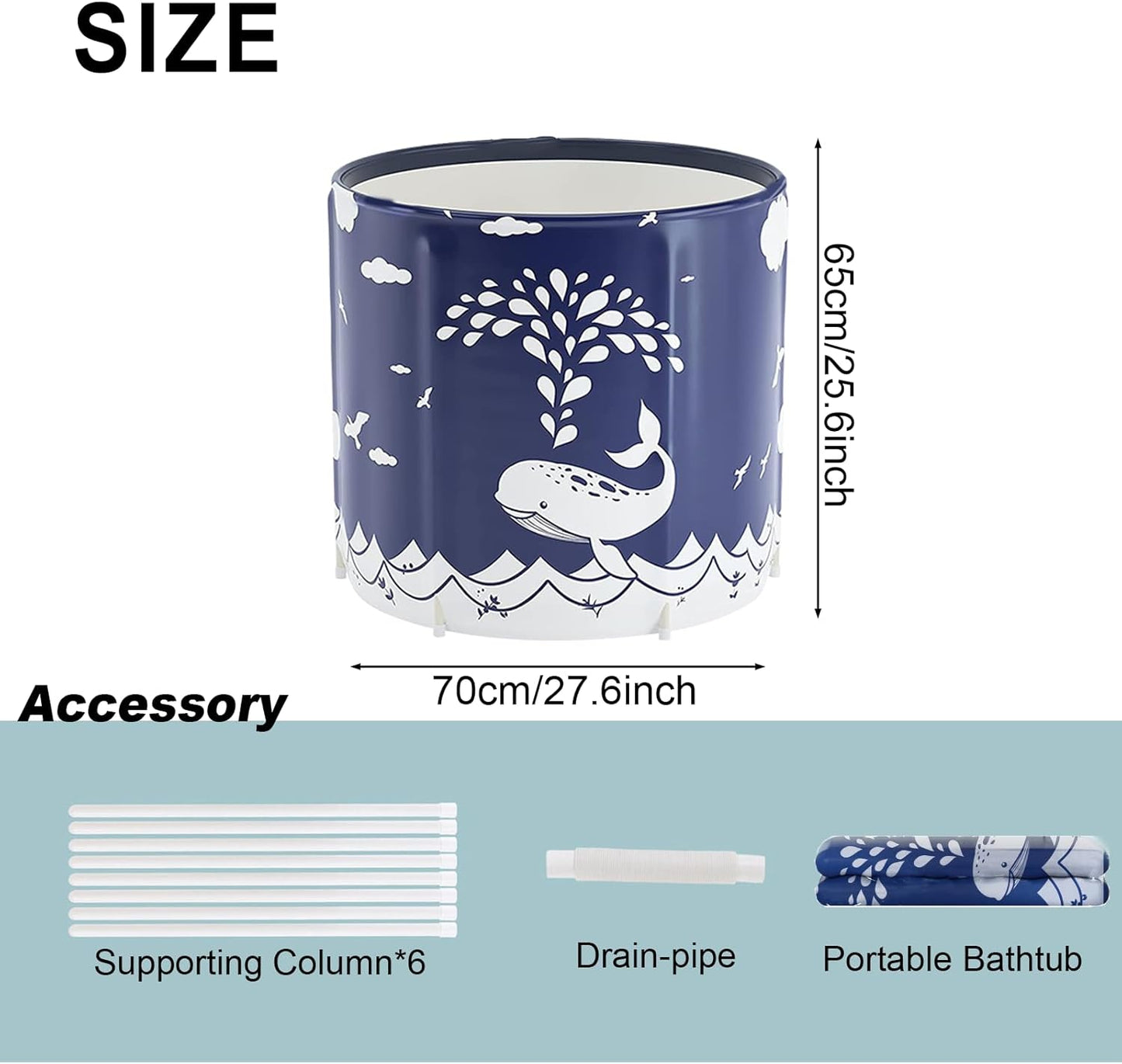 27inch) STARBRILLIANT Portable Foldable Bathtub, Collapsible Adult Travel Bath Tub for Camping, Home & Spa